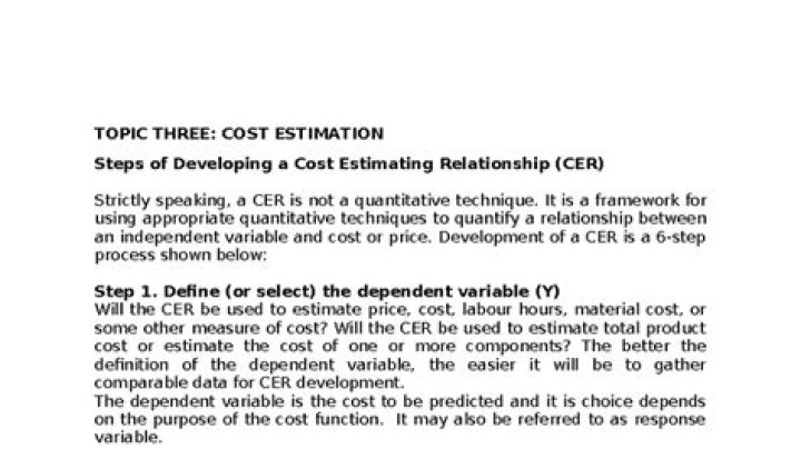 Cost estimating relationship (CER) - How To Discuss