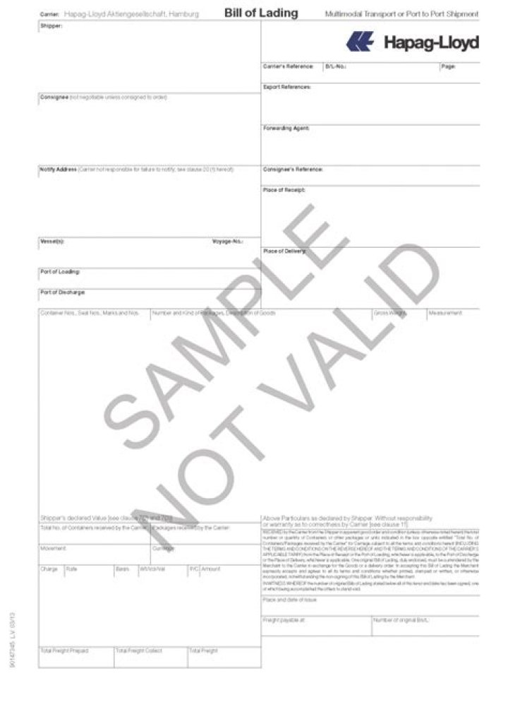 Hitchment bill of lading (B/L)