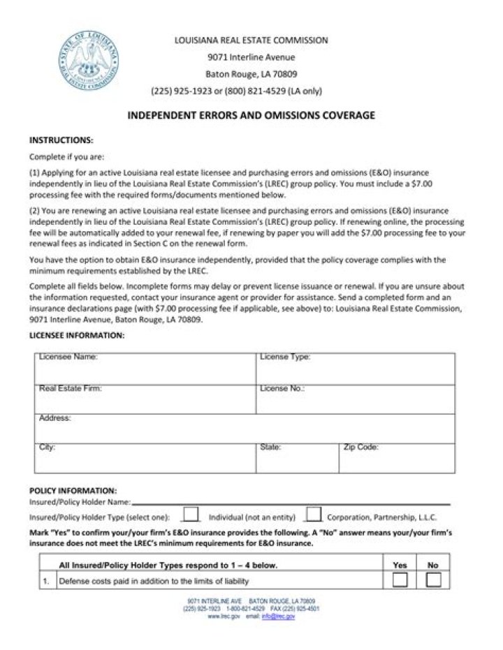 Mortgage holders errors and omissions coverage form