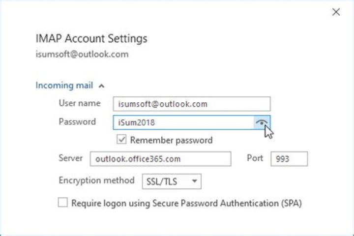 Show my email address and password